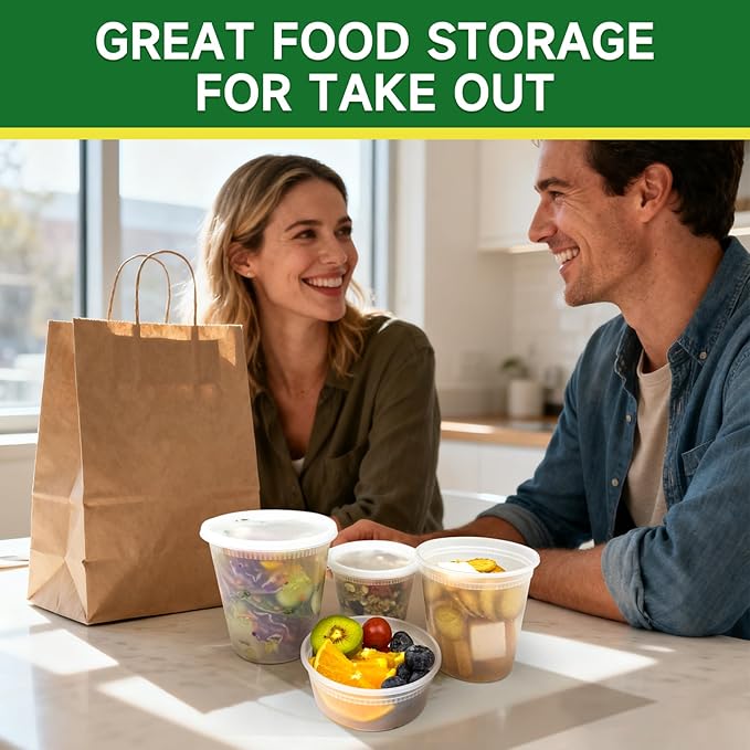 Dealusy 50 Set 24 oz Deli Containers with Lids, Leak-Proof BPA Free Plastic Take Out Bowls, Food Storage Containers for Takeout Meal Prep Storage, Freezer, Microwave & Dishwasher Safe