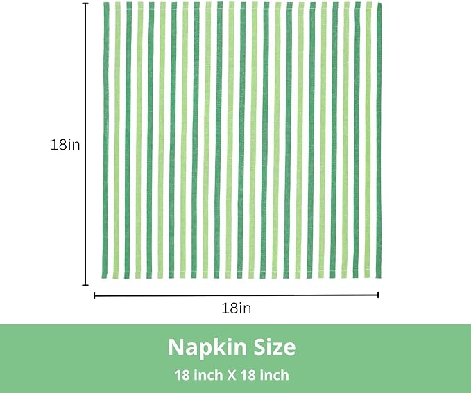 PurpleEssences Plain Striped Cloth Napkins - Set of 12-100% Cotton - 18 x 18 Inch -St Patricks Day and Perfect Everyday Use Dinner Napkin - St Patricks Green