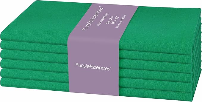 PurpleEssences Set of 6 Cloth Dinner Napkins 100% Cotton 18x18 Inch - Soft Durable Washable - Ideal for Farmhouse Party St Patricks Day Spring - Perfect Everyday Use Table Linen - St Patricks Green