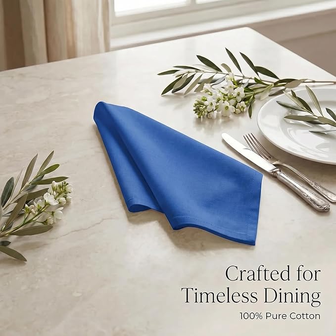 Urban Villa Cloth Napkins Set of 12 20x20 Inches 100% Cotton Napkins Cloth Washable Soft Durable Reusable Absorbent Table Dinner Napkins Cloth for Hotel Lunch Restaurant Weddings Parties-Royal Blue