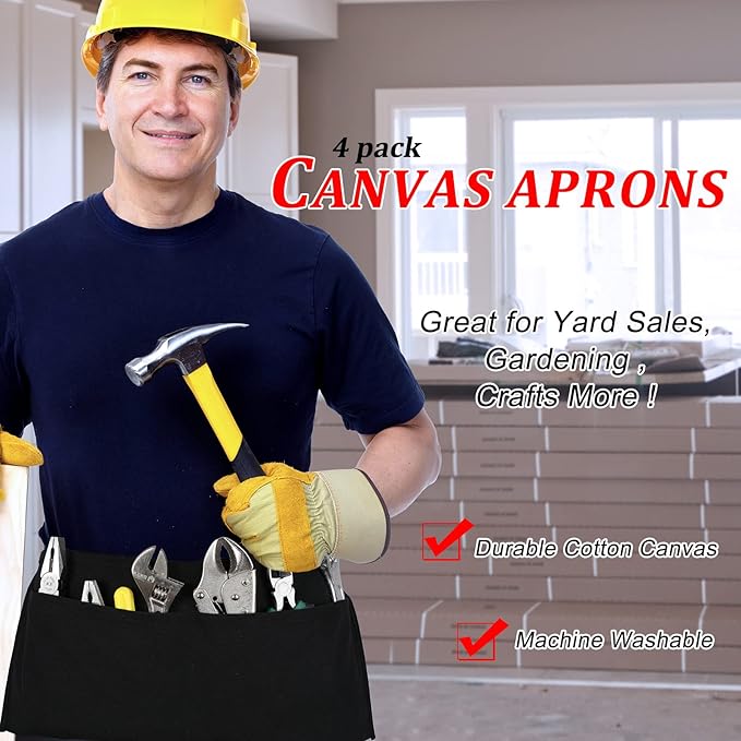 JenPen 4 Pcs Nail Apron Canvas Waist Apron Bulk for Carpenters with 2-pocket Work Unisex Cloth Tool Belt Washable Utility for Men Women Adults Woodworkers, Artists, and Other Crafts People