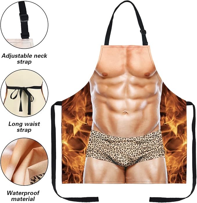 Funny Men Cooking Grilling Aprons Muscles Guy BBQ Funny Gag Gifts for Christmas, White Elephant Gift Exchange (Muscleman 2, One Size)