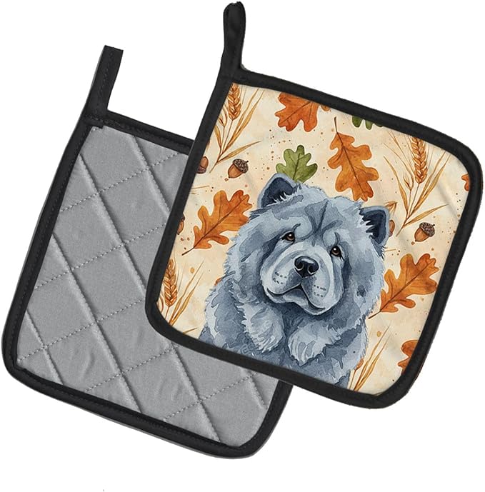 Caroline's Treasures Blue Chow Chow Heirloom Fall Pair of Pot Holders Pair 7.5x7.5 Quilted Insulated Hot Pads Decorative Kitchen Gift Made in USA