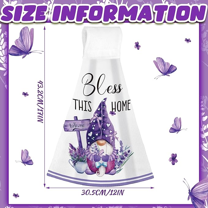Tegeme 6 Pcs Hanging Kitchen Towels with Loop, Absorbent Hand Tie Towels Microfiber Decorative Fast Drying Kitchen Hanging Towel for Home Bathroom(Lavender)