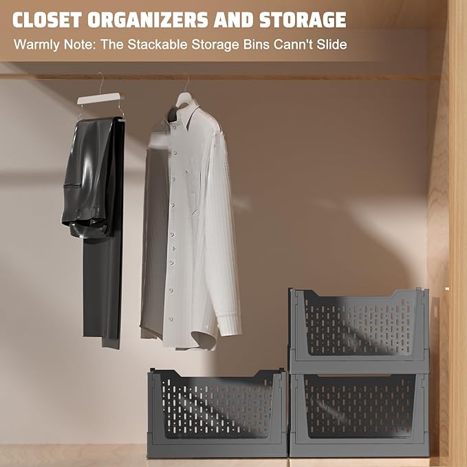 Stackable Plastic Storage Bins, 3 Pack Foldable Closet Organizers and Storage Basket with Wheels, Collapsible Drawer Shelf Storage Box Container for Office Bedroom Closet Wardrobe Kitchen Bathroom