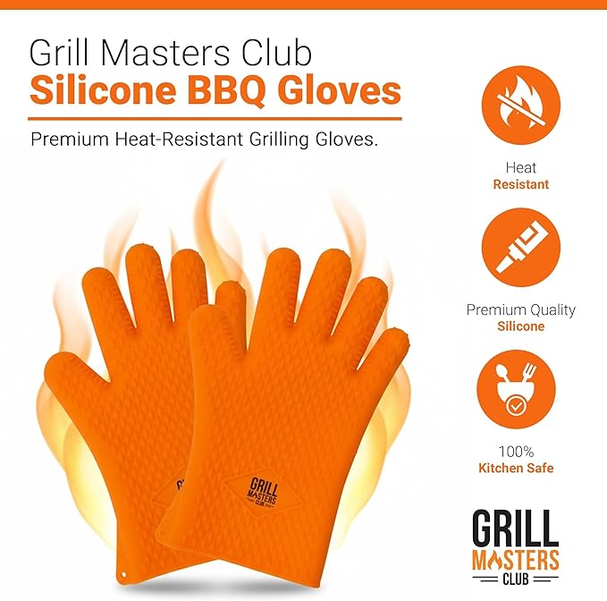 Grill Masters Club Silicone Gloves Heat Resistant for BBQ & Cooking – Heat Resistant Kitchen Gloves, Silicone Mitts & Grill Mitts for Outdoor Grill BBQ (Dishwasher Safe, Heat Safe to 446°F)