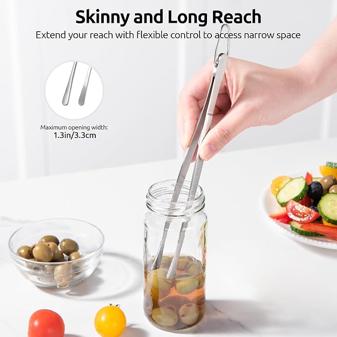 U-Taste 8" Kitchen Plating Tweezer Set: 18/8 Stainless Steel Food-Grade Metal Food Tong, Seamless-Welding, Flexible Pinching and Non-Slip for Serving, Decorating, Cooking, Baking (Round & Pointed Tip)