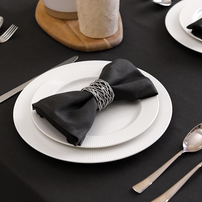 Encasa XO Jet Black Cloth Napkins Set of 6, 17"x17" | Solid Color Cotton Dinner Napkins | Washable & Reusable Wedding Napkins for Holiday Dinners, Party, & Everyday Table Decor
