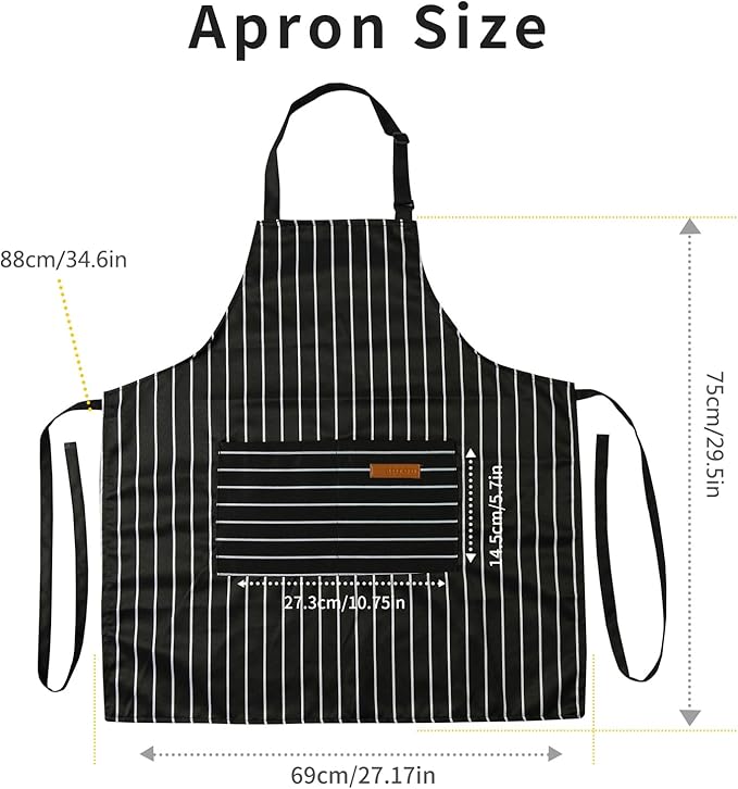 Tosewever 2 Pieces Kitchen Cooking Aprons, Cotton Polyester Blend Adjustable Bib Aprons with 2 Pockets for Women Men Chef Chef (Navy/Black Stripes, 2)