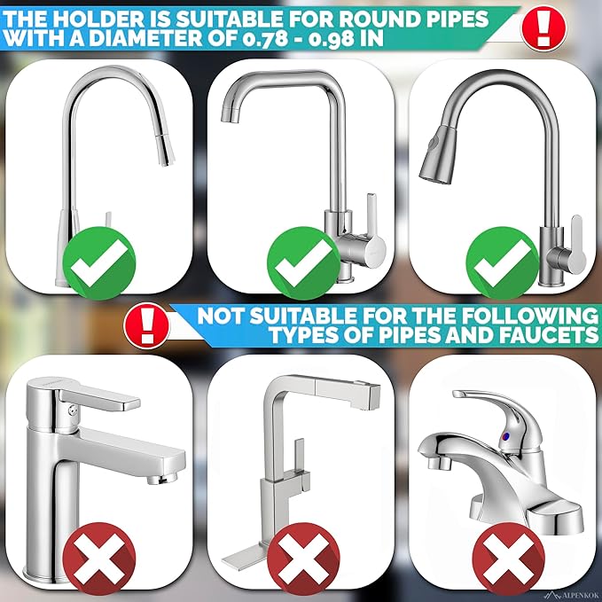 Kitchen Sink Faucet Organizer - Stainless Steel Kitchen Sink Sponge Holder Around Faucet, Rust-Resistant, 360° Rotating Design (7.0" x 5.4" x 1.69") - Fits Only 0.78" - 0.98" Diameter Pipes