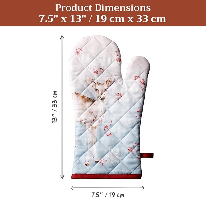 Maison d' Hermine Oven Gloves 100% Cotton Oven Mitt 7" x 13" with Loop Heat Resistant BBQ Cooking Gloves for Thanksgiving Christmas Decorations Baking Handling Hot Pans (Pack of 1, Fairy Tale Forest)