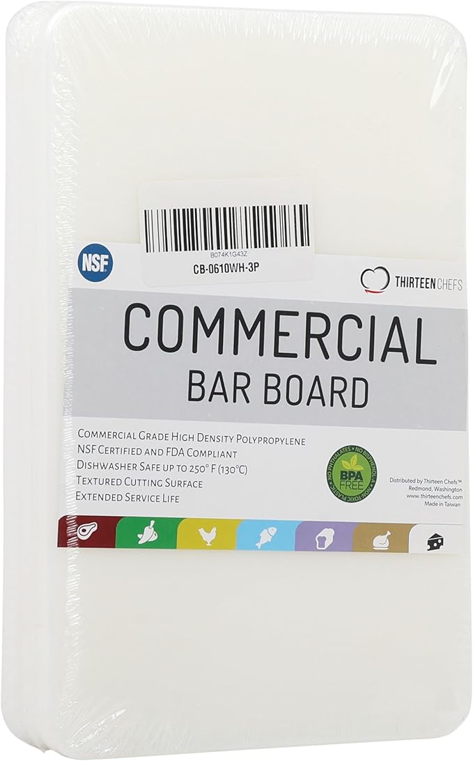 Set of Small 10x6 Plastic Cutting Boards for Bar and Bartenders - White Commercial Grade HDPP and NSF Approved for Restaurants