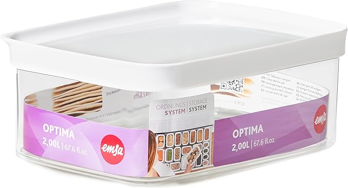 Emsa N11422 Optima Dry Storage Container, 2 Litres, Rectangular, 100% Safe, Hygienic, Safe and Space-Efficient, Fresh Seal, BPA-Free, Transparent Design, 2.0 L