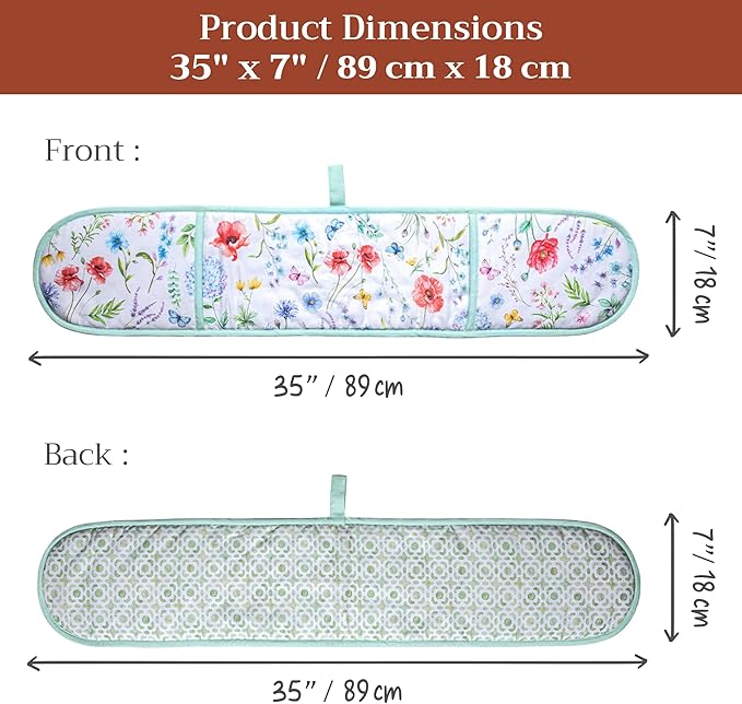 Maison d' Hermine Double Oven Mitts 100% Cotton 7"x35" Double Oven Mitt Heat Resistant BBQ Cooking Gloves with Loop Baking Grilling Gifts for Mothers Day Spring Summer (Just Floral)