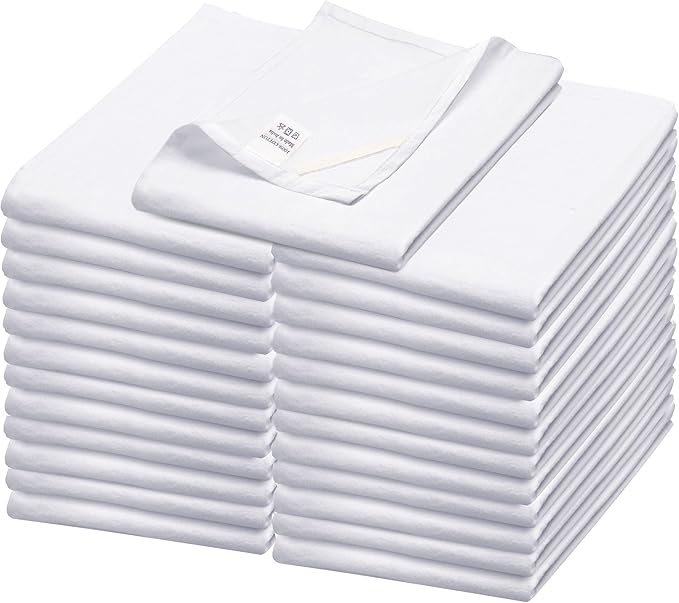 Flour Sack Towels| Tea Towel for Crafts| Kitchen Dish Cotton Blank Towel for Embroidery| Baking Bread Proofing Linen Cover| Thick Absorbent Quick Dry| 24 Pack 15"x25" White