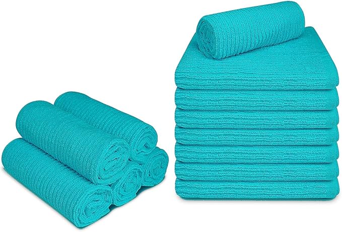Softolle Bar Mop Towels, Pack of 12-16x19 Inches - 100% Cotton Super Absorbent Towels, Multi-Purpose for Home and Bar Cleaning (Turquoise)