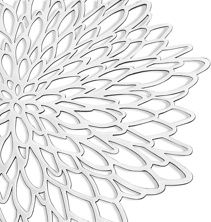 Juvale 10 Pack Silver Metallic Vinyl Placemats - 14.4" x 14.4" Round Table Mats and Chargers with Leaf Design for Elegant Table Decor and Protection - Stylish Charger Plates for Weddings and Parties