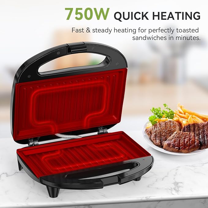 OSTBA Sandwich Maker & Panini Press, 2 Slice Grilled Cheese Maker with Non-stick Grill Plates, Indicator Lights, Cool Touch Handle, Easy to Clean and Store, 750W