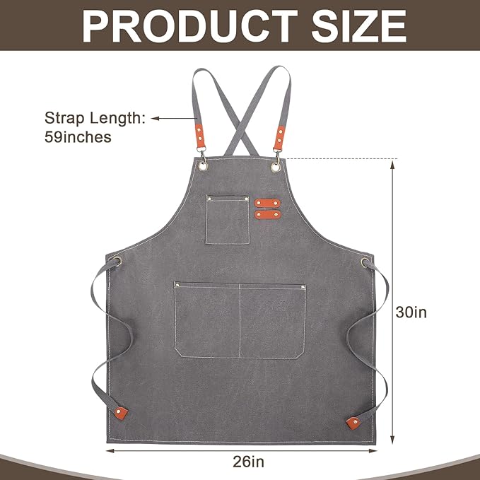 Toulite 4 Pack Canvas Chef Apron for Men with Adjustable Strap Cross Back Cotton Barber Apron with Pocket, 26 x 30''