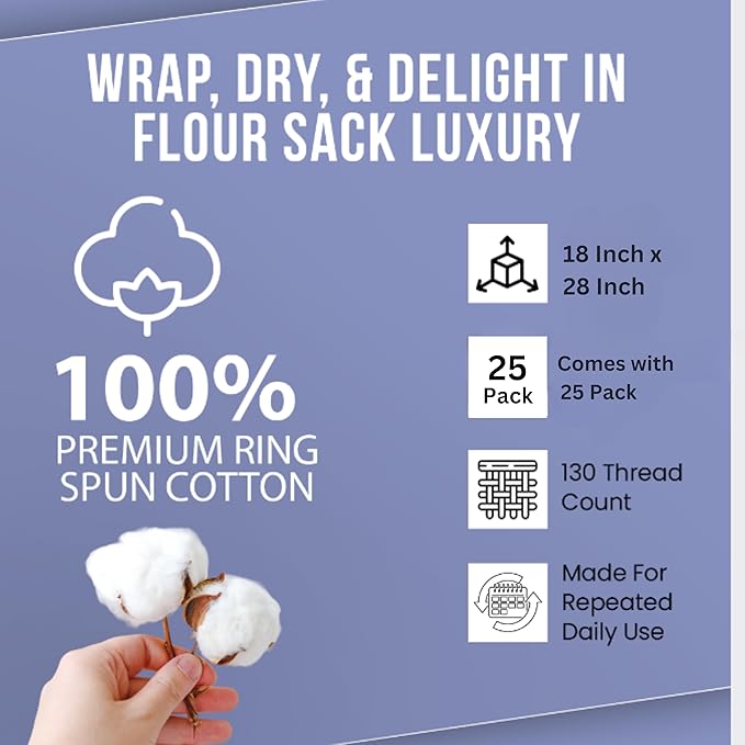 WHITEWRAP Flour Sack Towels| Tea Towel for Crafts| Kitchen Dish Cotton Blank Towel for Embroidery|Baking Bread Proofing Linen Cover| Thick Absorbent Quick Dry| 24 Pack 18"x28"Natural