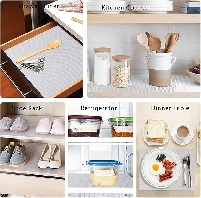 9 Pack Washable Waterproof Fridge Liners and Drawer Mats, Refrigerator Shelving Pads in White