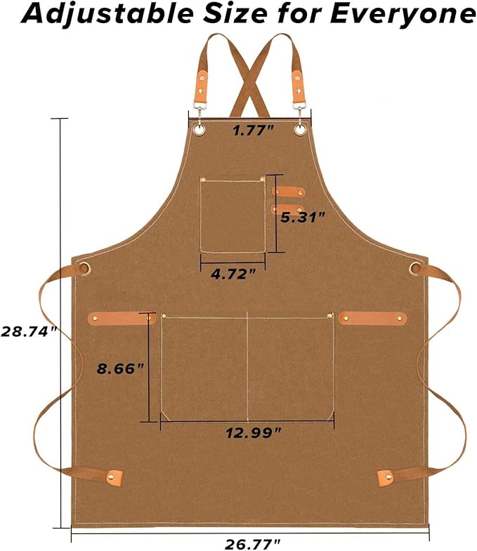 LZMS Chef Apron for Men & Women, Canvas Cross Back Work Apron with 3 Large Pockets, Water-Resistant, Adjustable Size M-XXL