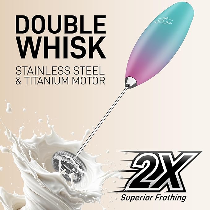 Zulay Kitchen Powerful Double Whisk Milk Frother Handheld - Foam Maker With Stand - Whisk Drink Mixer for Coffee, Mini Foamer for Latte, Matcha, Frappe, Hot Chocolate & Cappuccino - Orchid Fade
