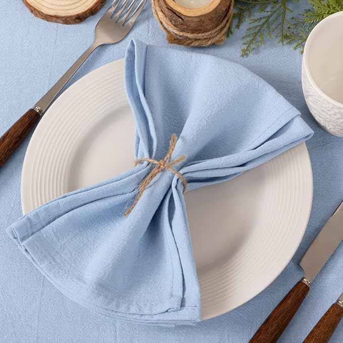 Socomi Cloth Napkins Blue Easter Spring Washable Reusable Bulk Linen Cotton Napkins Set of 4 17"x17" for Wedding Party Bridal Baby Shower Birthday Dining Table Decorations