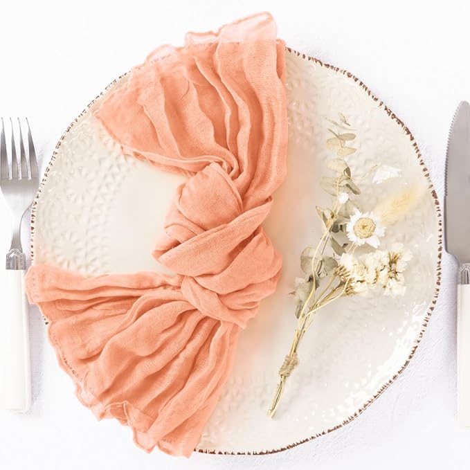 DeZerlor 20 Pack Peach Cheesecloth Napkins Spring Cloth Napkins Set of 20 Dinner Napkins Bulk 21x21 Inches for Wedding Bridal Shower Baby Shower Parties