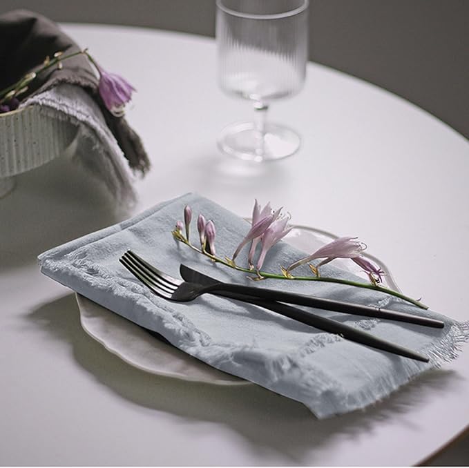 Handmade Cloth Napkins 100% Cotton Napkins with Fringe，Delicate Handmade Cloth Napkins for Dinners, Parties, Weddings and More，18 x 18 Inch Set of 12 - Light Grey
