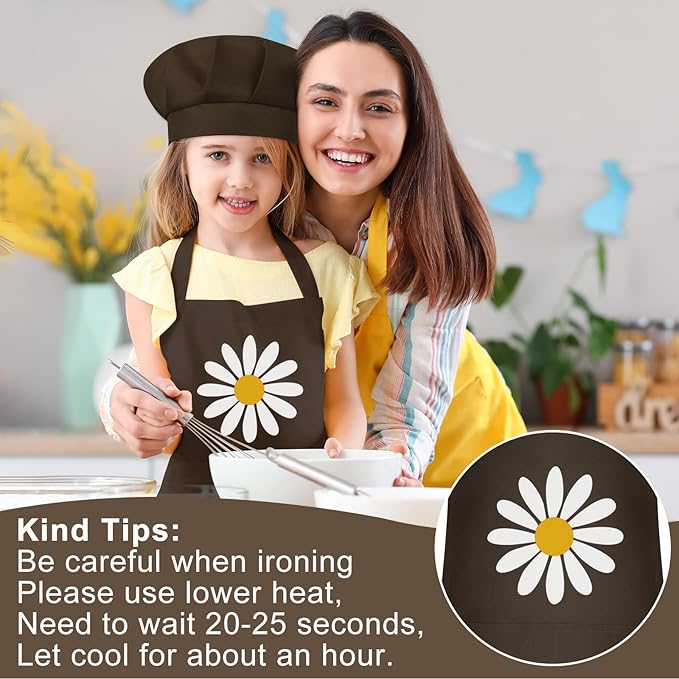 Kids Apron and Chef Hat Set Children Apron Adjustable with 2 Pockets Children Chef Painting for Cooking Baking