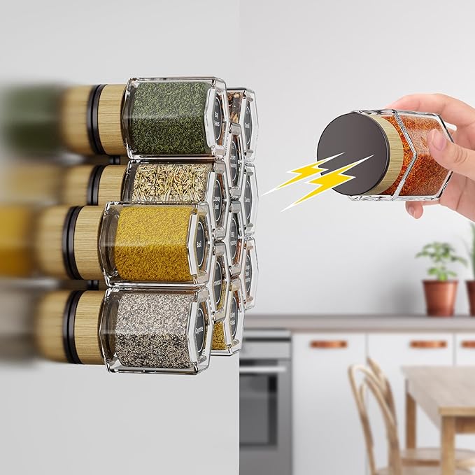 vetacsion set of 12 magnetic glass spice tins with 180 seasoning label stickers