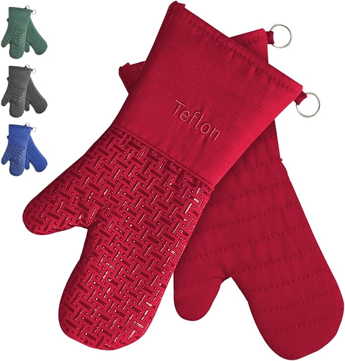 Xlnt Extra Long Oven Mitts (Red) | Teflon EcoElite Water Repellent | Heat Resistant for Oven Cooking, Grill & BBQ | Non Slip Gloves with Teflon EcoElite Finish, Cotton Lining & Hanging Loop