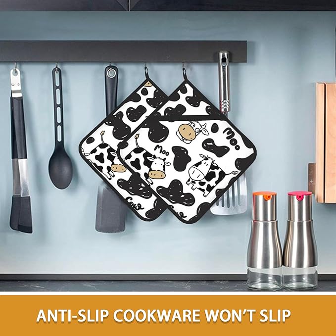 Cow Skin Pot Holder Set of 2,Heat Resistant Potholders Oven Hot Pads for Kitchen Cooking Baking BBQ