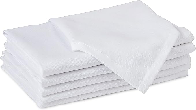 Encasa XO White Cloth Napkins Set of 6, 17"x17" | Solid Color Cotton Dinner Napkins | Washable & Reusable Wedding Napkins for Holiday Dinners, Party, & Everyday Table Decor