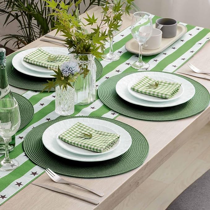 AHHFSMEI Round Placemats Set of 4 Heat Resistant Washable Non-Slip Woven Braided Table Mats for Dining Table Kitchen & Home Decor (Olive Green,4)