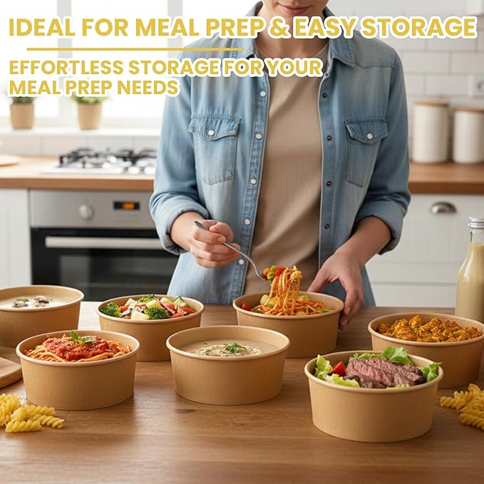 90 Count 34 oz Disposable Paper Bowls (NO LIDS), Soup Bowls Disposable Salad Bowls | Microwave-Safe | for Hot Soup, Pasta, Sandwiches, Ice Cream, Cold Food