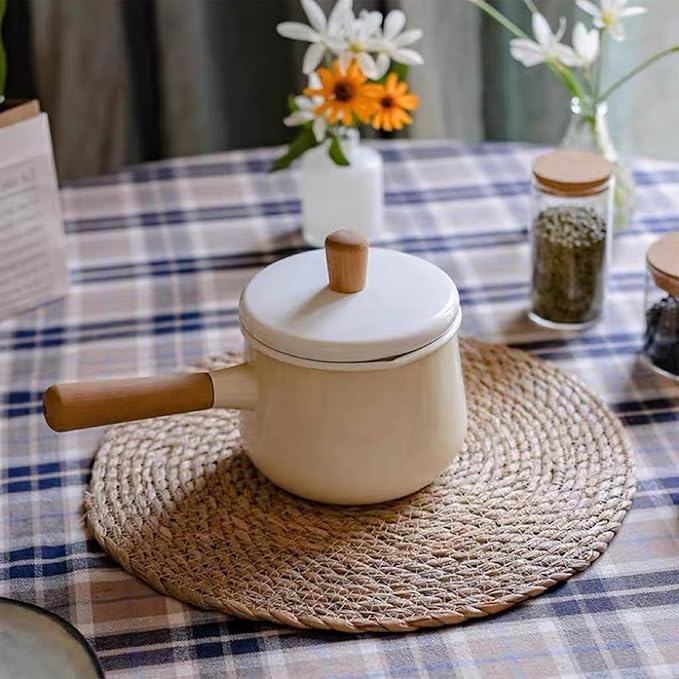 Niviy Round Woven Placemats Set of 4, with 72 Inches Long Farmhouse Macrame Table Runner Burlap Cotton Linen Table Runners Chargers for Dinner Plates, Beige & Brown