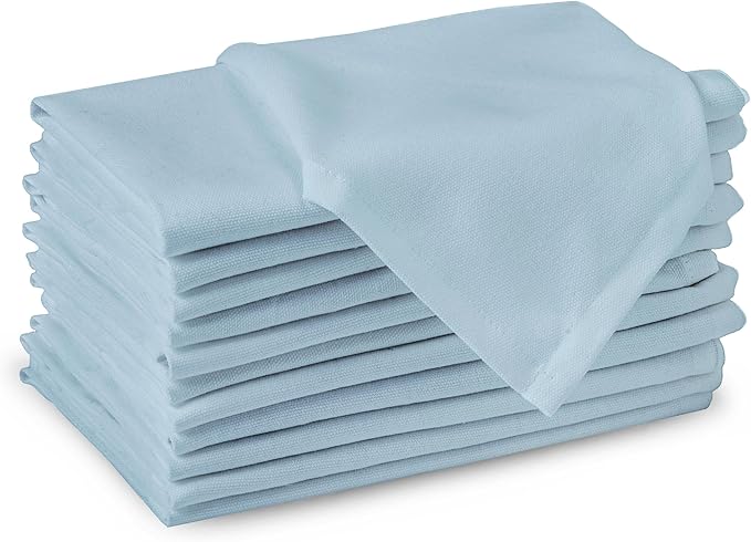 Encasa XO Ice Blue Cloth Napkins Set of 6, 17"x17" | Solid Color Cotton Dinner Napkins | Washable & Reusable Wedding Napkins for Holiday Dinners, Party, & Everyday Table Decor