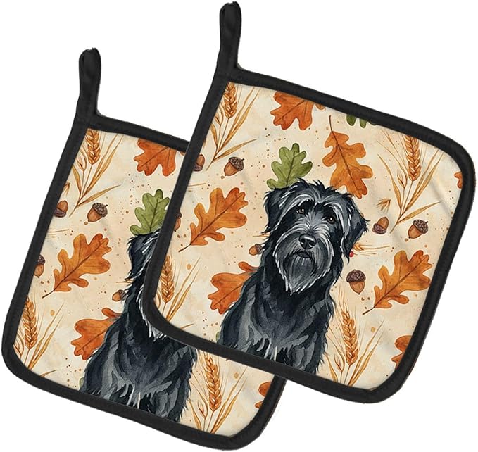 Caroline's Treasures Black Briard Heirloom Fall Pair of Pot Holders Pair 7.5x7.5 Quilted Insulated Hot Pads Decorative Kitchen Gift Made in USA