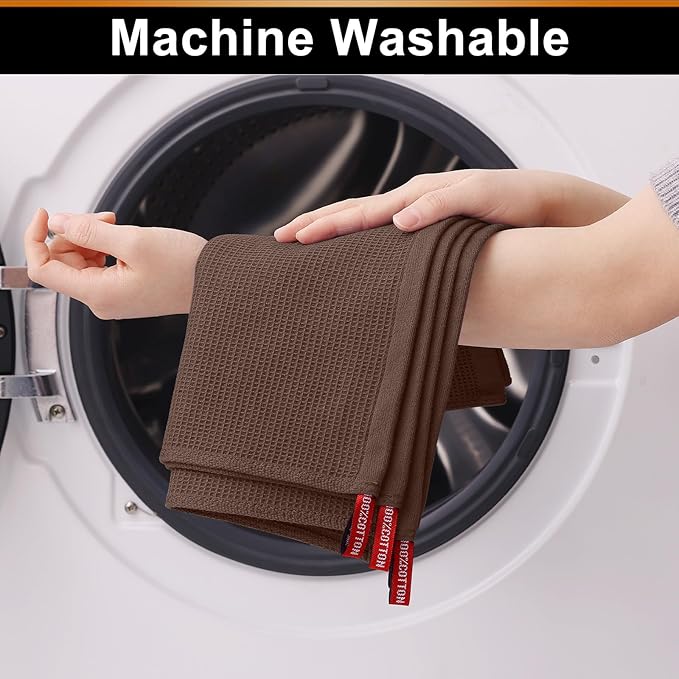 Homaxy 100% Cotton Kitchen Towels and Dishcloths Set - 8 Pack Waffle Weave Soft and Absorbent Dish Towels - 26 X 16 Inch and 12 X 12 Inch - Coffee