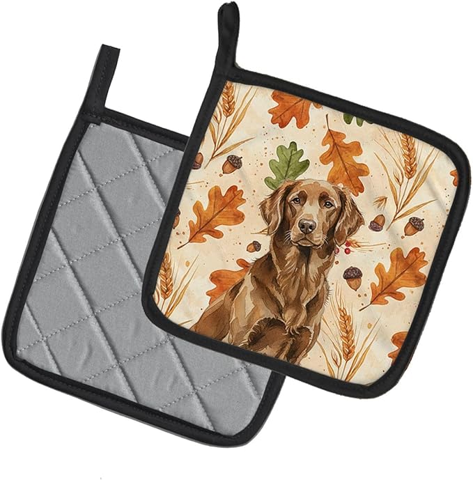 Caroline's Treasures Liver Flat-Coated Retriever Heirloom Fall Pair of Pot Holders Pair 7.5x7.5 Quilted Insulated Hot Pads Decorative Kitchen Gift Made in USA