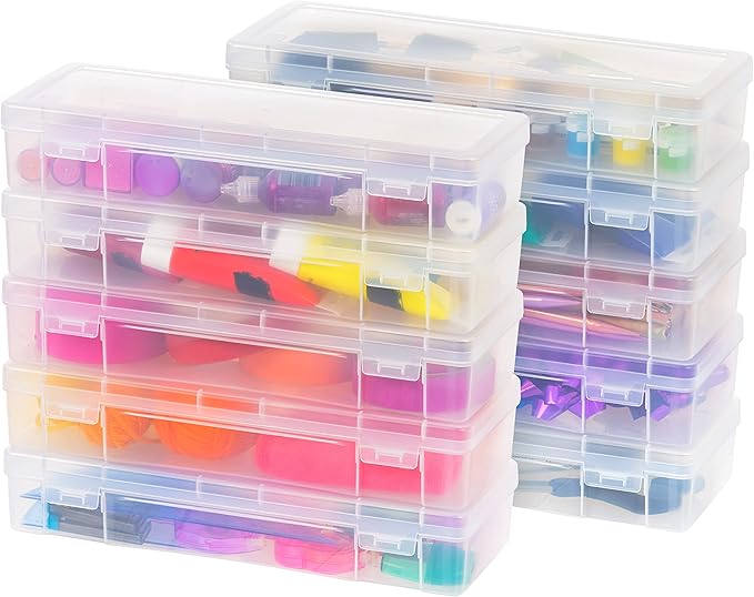 IRIS USA Pencil Case Boxes, 10-Pack, |Made in USA|, Plastic Bead Organizing Containers with Snap Lid for Arts, Crafts, Ephemera, Stickers, & Dance Cheer, Clear - Large
