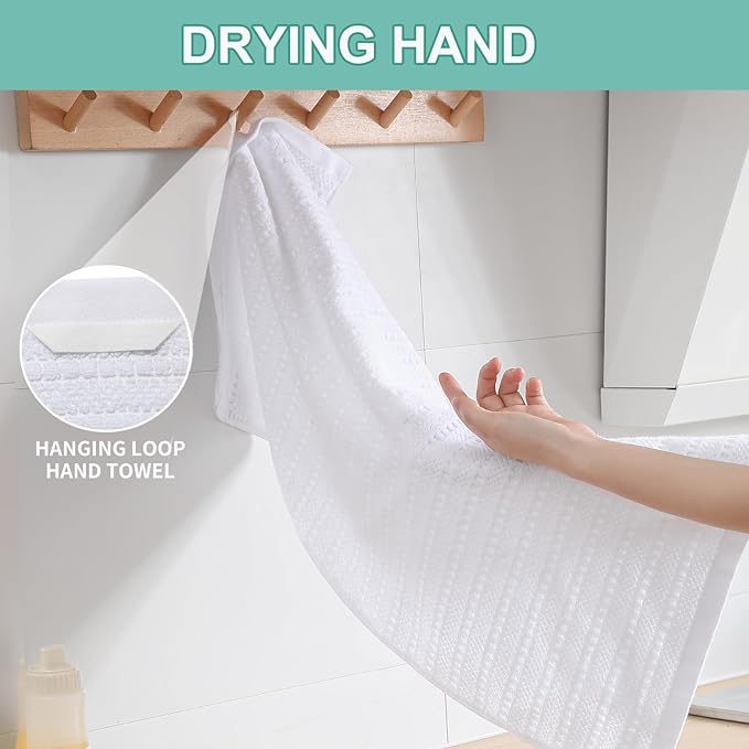 SALAS Kitchen Dish Towels, Bulk Cotton Kitchen Hand Towels, 390 GMS Plaid Dish Cloths Rags for Drying Dishes with Hanging Loop, 16‘’ x 26‘’, 3 Packs, White
