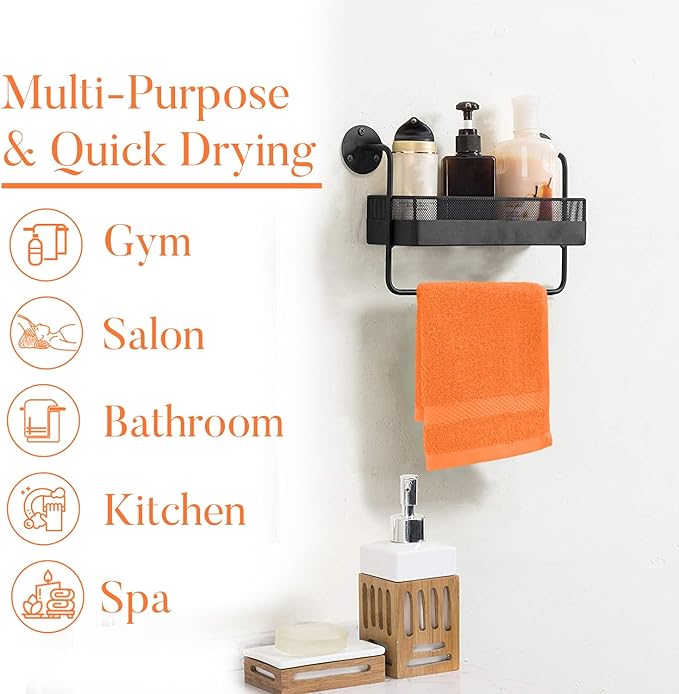 DAN RIVER 12-Pack Premium 100% Cotton Orange Face Towels for Bathroom - Reusable Face Wash Cloths for Showering 12x12 Inches - 550 GSM Super Soft & Absorbent Luxury WashCloths for Body, Spa & Gym