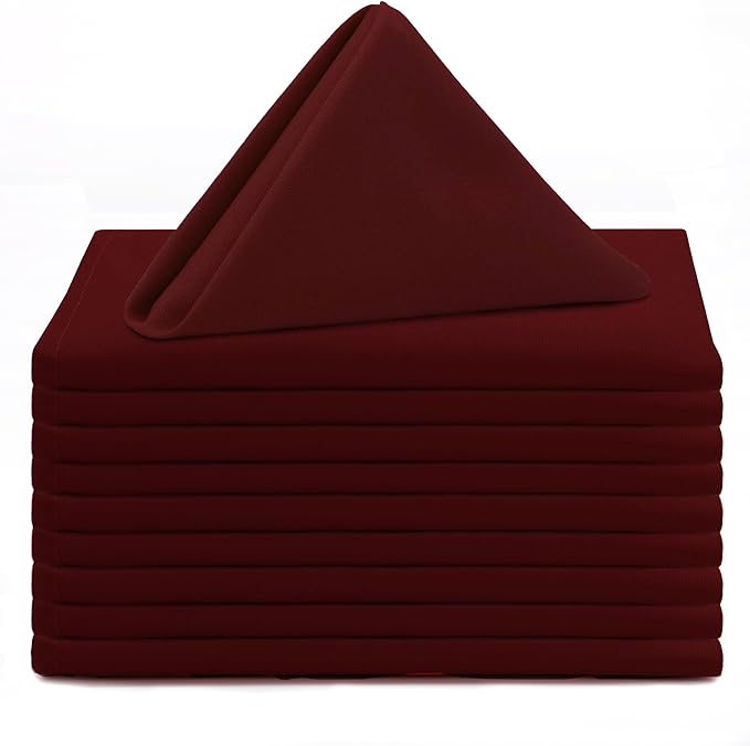 Your Chair Covers Cloth Polyester Napkins, 20 x 20 Inch, Washable Dinner Fabric Linen Napkins with Hemmed Edges for Restaurant, Wedding and Holiday Pack of 10 (Burgundy)