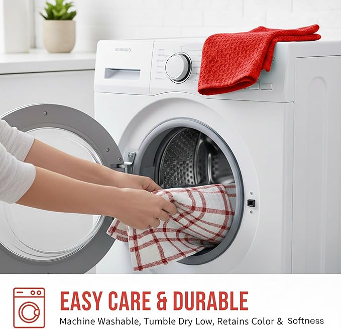 GOLD TEXTILES Kitchen Towels 144 Pack Premium 100% Cotton Dish Towels for Kitchen (15 x 25 Inches) Soft & Absorbent Kitchen Hand Towels for Drying Dishes, Cleaning - Reusable and Washable (Red)