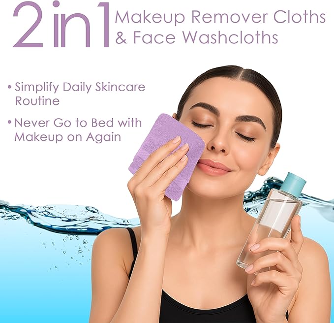 DAN RIVER 12-Pack Premium 100% Cotton Lavendar Face Towels for Bathroom - Reusable Face Wash Cloths for Showering 12x12 Inches - 550 GSM Super Soft & Absorbent Luxury WashCloths for Body, Spa & Gym