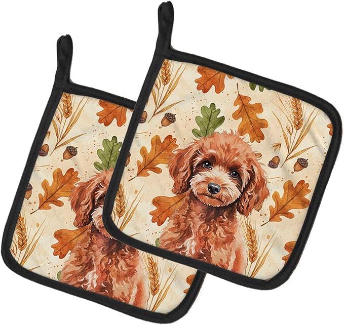 Caroline's Treasures Miniature Red Poodle Heirloom Fall Pair of Pot Holders Pair 7.5x7.5 Quilted Insulated Hot Pads Decorative Kitchen Gift Made in USA