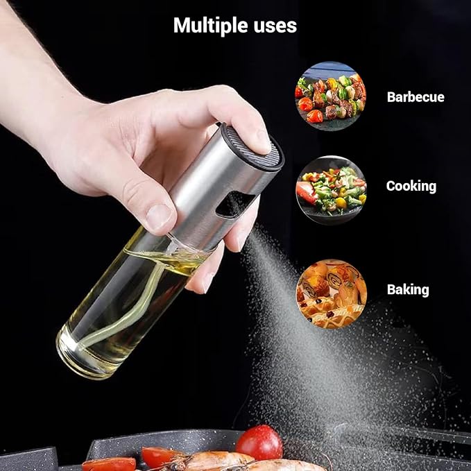 Sprayer for cooking - Olive Oil Sprayer Mister - 100ml Stainles Steel Olive Oil, Vinegar, Water and Other Liquids Sprayer - Perfect for Salad, Barbecue, Kitchen Baking and Roasting (Pack of 4)